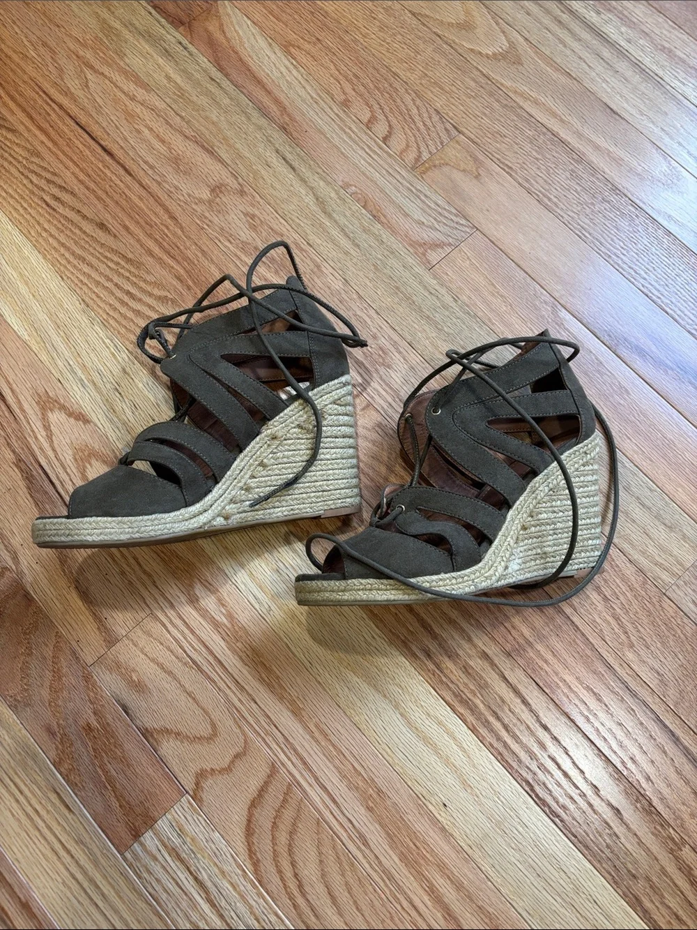 Olive Green Lace-Up Espadrille Wedge Sandals |‎ Size 8.5 | Size 39